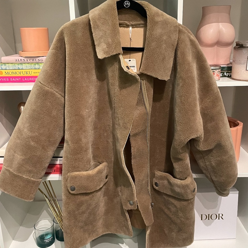 Free People faux shearling and leather tan jacket